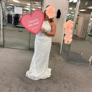 SEQUIN LEAF-APPLIQUED HIGH NECK SHEATH GOWN